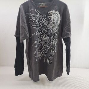 TNT Double Layer Long‎ Sleeve Graphic Eagle Print Gray T Shirt XXL